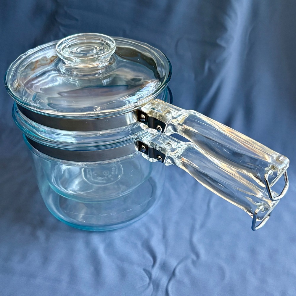 Vintage 1950s Pyrex Flameware Double Boiler | 1.5 Qt 6283 | 3 Piece | Acrylic